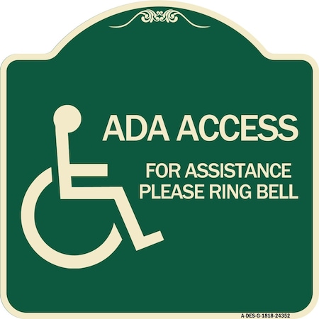 ADA Access For Assistance Ring Bell With New Isa Symbol Heavy-Gauge Aluminum Architectural Sign